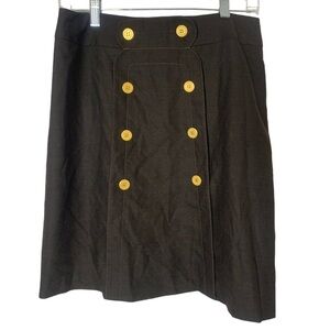 J. McLaughlin Brown Wool Skirt with Gold Button Detail